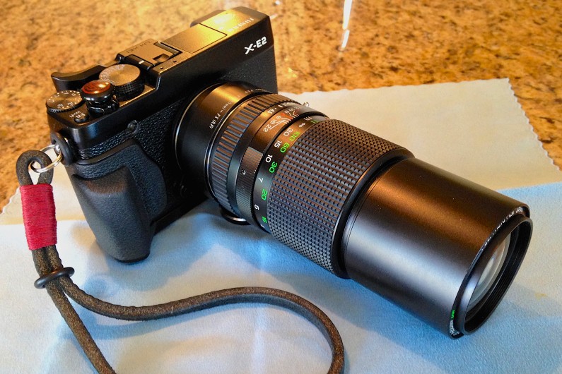 Fuji-X-E2-Fujinon-200mm-F4.5-SLR-Lens-Fotodiox-Adapter-1